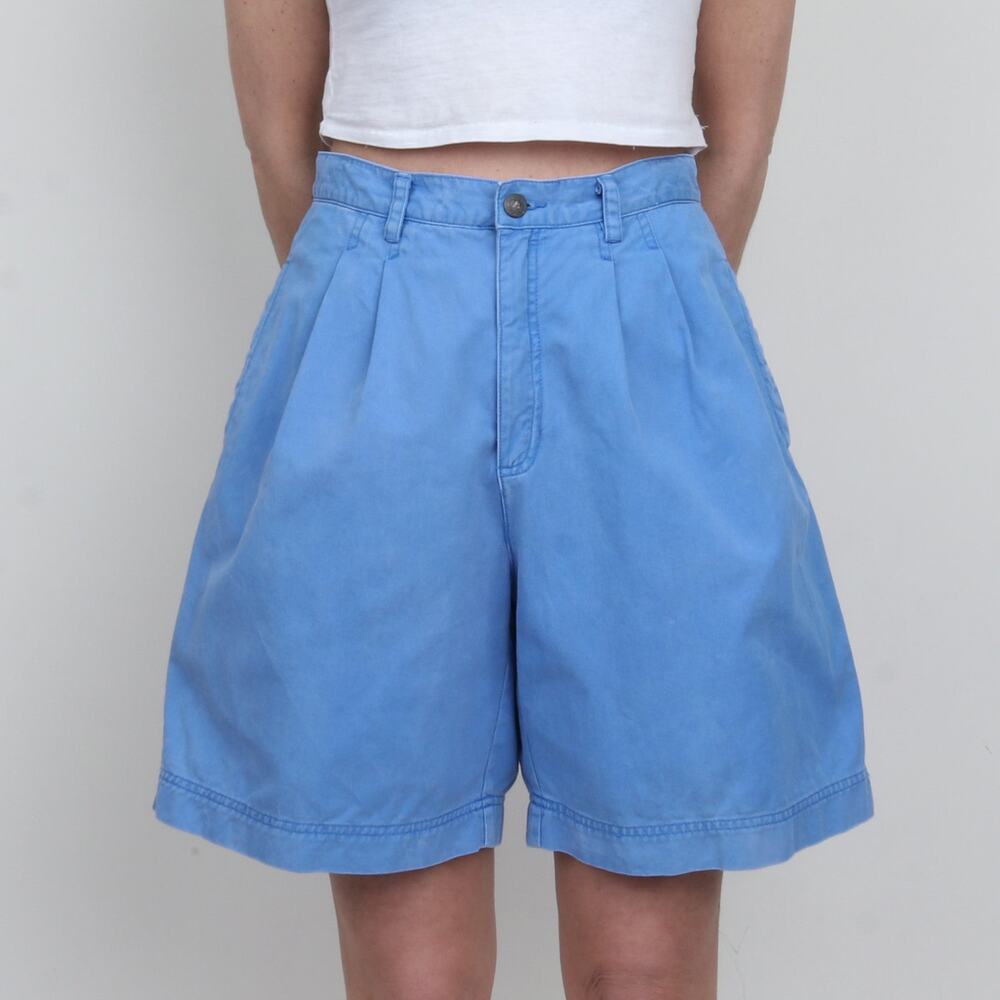 Vintage 90s LizWear Blue Cotton Pleated Long Trouser Shorts 8 - Picture 2 of 8